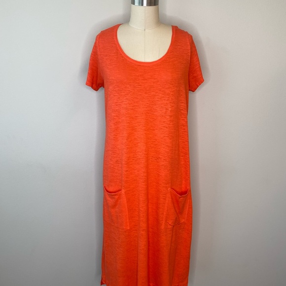 Eileen Fisher Orange T-Shirt Long Dress with Front Pockets - Picture 1 of 4